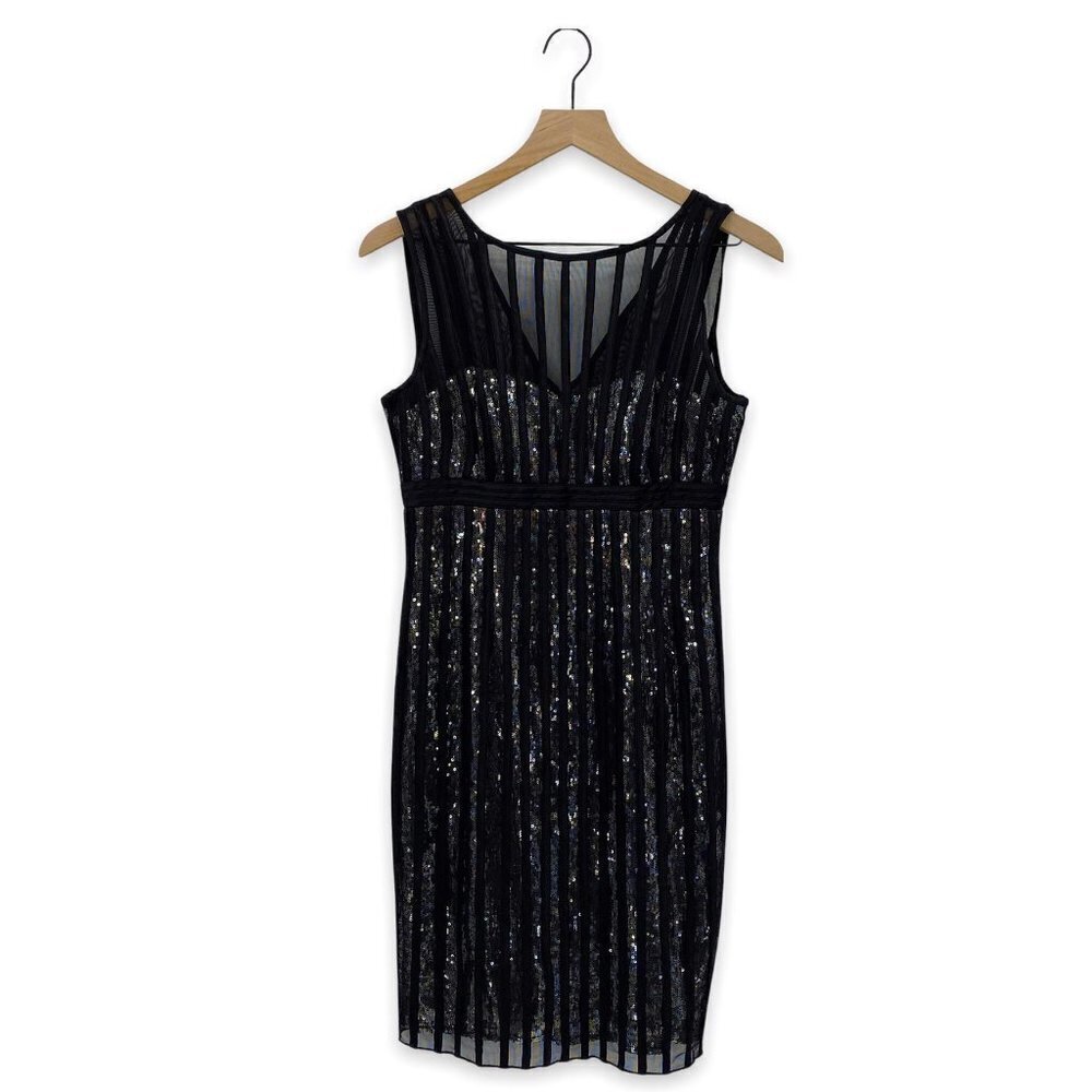 JS Collection Sequin Black Mesh Overlay Sleeveless Cocktail Dress Size 4
